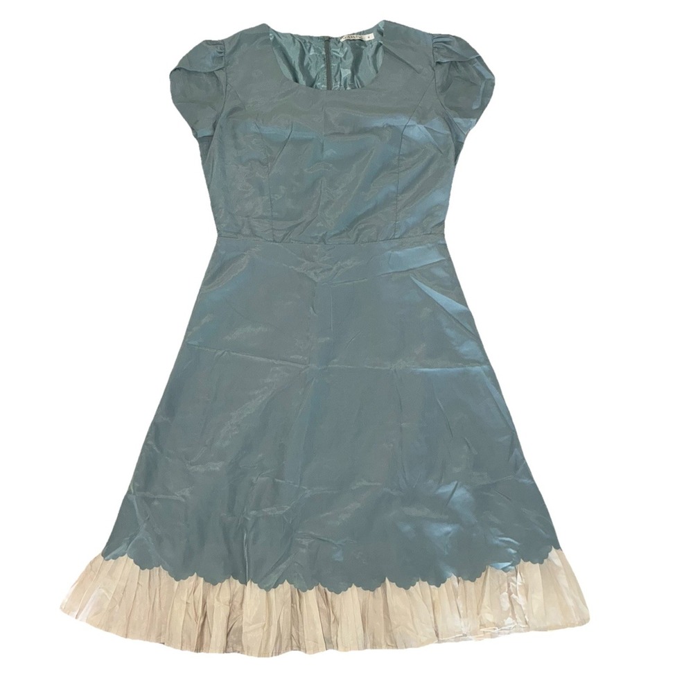 Mikarose Dress Women M Blue Fit And Flare Scalloped Pleated Prairie Cottagecore